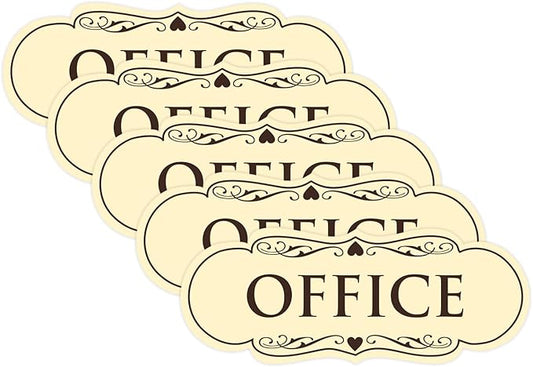 All Quality Designer Office Sign | Easy Installation - Ivory/Dark Brown - Large (5 Pack)