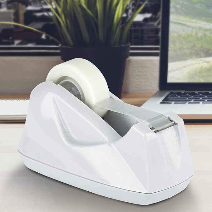 Acrimet Premium Desktop Tape Dispenser, Plastic, Non-Skid Base (Heavy Duty) (White Color)