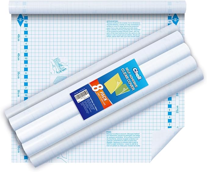 Chell 8 Pack Clear Contact Paper Roll for Books, 17.5in x 5ft Clear Self Adhesive Book Cover Paper Protector