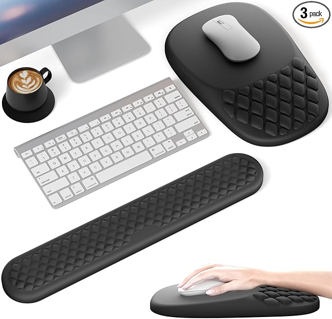 VAGAU Ergonomic Mouse Pad with Wrist Rest, Mousepad Wrist Support Keyboard Wrist Rest with Comfortable Memory Foam Massage Bulge and Non-Slip PU Base for Relief Carpal Tunnel Pain