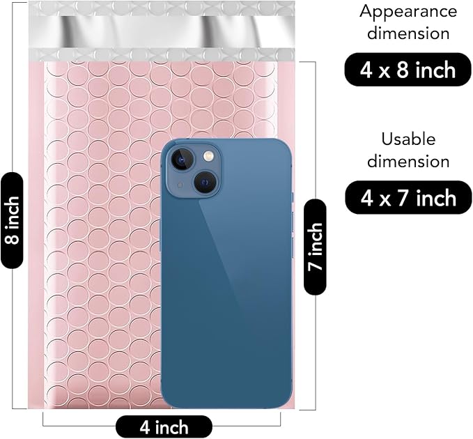 Fuxury Small Bubble Mailers 4x8" 800 Pack Light Pink Bubble Mailer Usable Size 4x7" Self Seal Padded Envelopes Mother's Day Gifts Mailing Envelopes Bubble Padded for Shipping