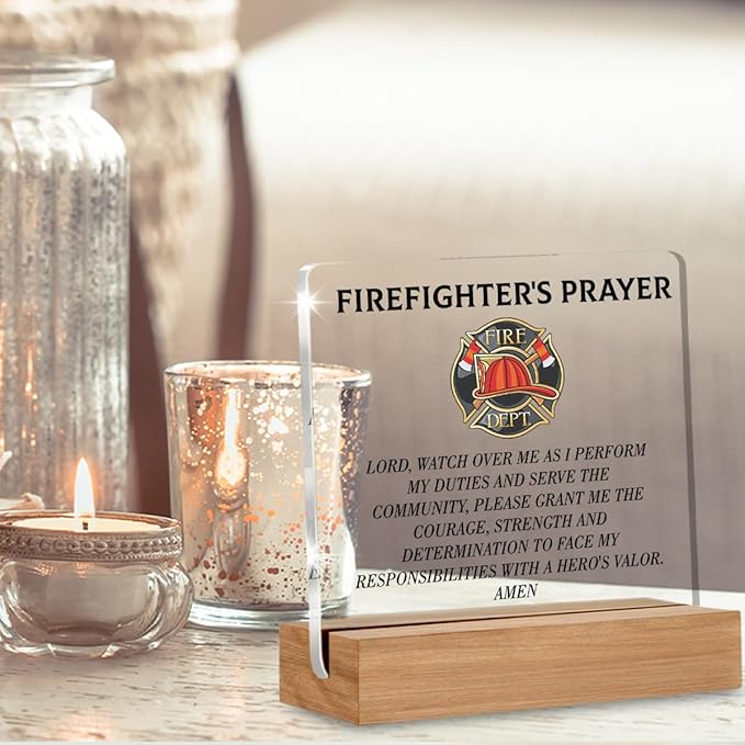 Firefighter Gifts for Men Dad Husband, Firefighters Prayer Acrylic Plaque Fireman Gifts, Firefighter Accessories Decorative Desk Decor