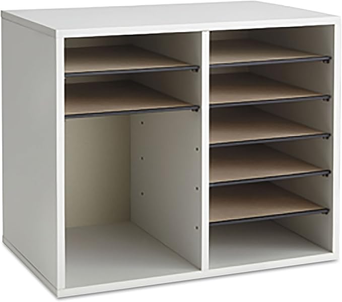 Safco Literature Organizer, 12 Compartments, Office and Classroom Mailbox with Adjustable Shelves, Wood Paper and Mail Sorter, Gray