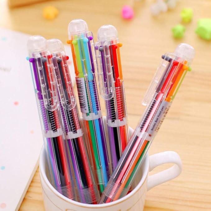 Hutou 4 Pack 0.5mm 6-in-1 Multicolor Ballpoint Pen 6 Colors Retractable Ballpoint Pens Kids Party Favors Pen