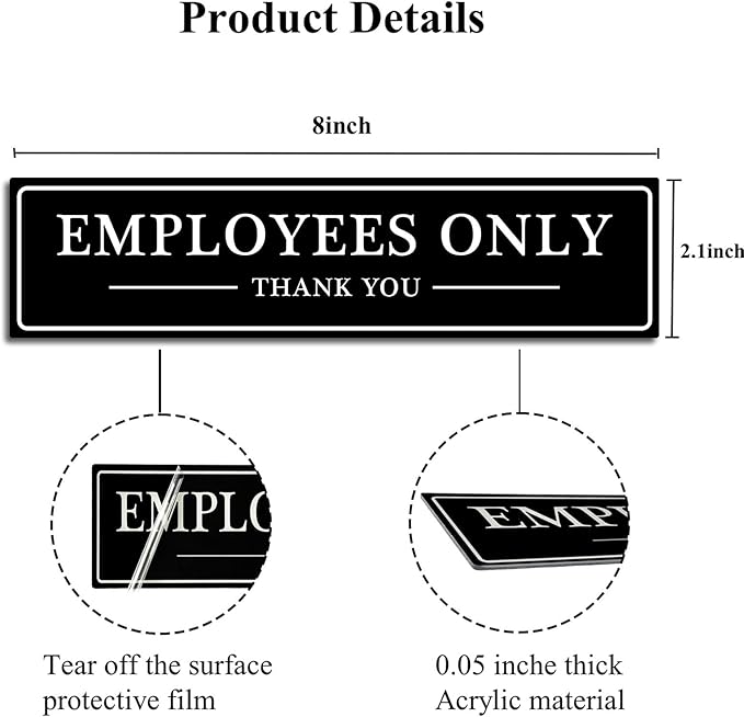 SINYUDUN Acrylic Employees Only Sign for Door or Wall, with Double Sided Tape, for Office, Business Door, Store, Restroom (Black, 2.1 x 8 Inch)-1 Pack