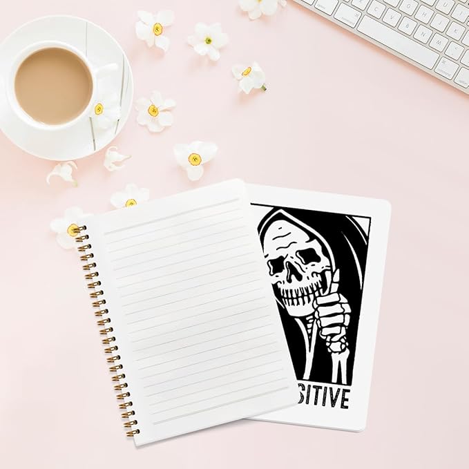 2 Pcs Funny Goth Skull Spiral Notebook, Gothic Skeleton Journaling Notebooks Goth Accessories Gifts for Women Teacher Note Books Journals for Writing Hardcover Notebook Office College Supplies