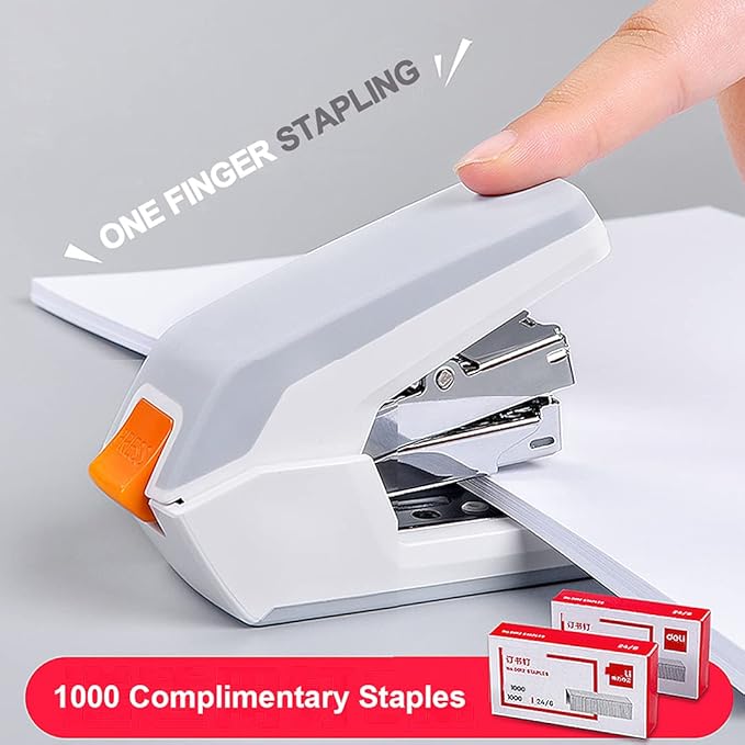 Deli Effortless Standard Desktop Stapler, One Finger Touch Stapling, Easy to Load Ergonomic Stapler, 25 Sheet Capacity, Includes 1000 Staples and A Staple Remover