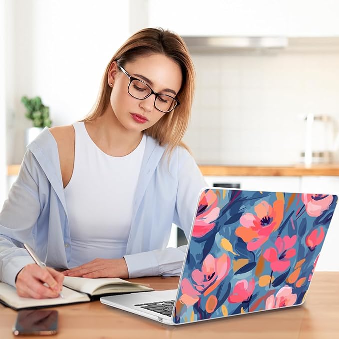 Teryeefi 3D Print Hard Shell Case for MacBook Pro 16 inch, M4 M3 M2 M1 Chip Pro Max 2025 2024-2021,fits Model A3403 A3186 A2991 A2780 A2485 with Type C Adapter & Keyboard Skin-Abstract Pink Flower