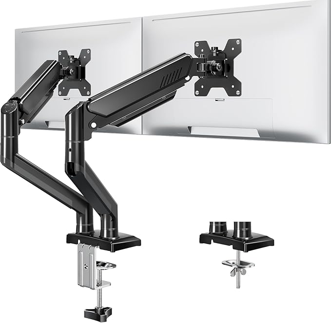 Dual Monitor Stand fits up to 32 inch, 4.4-22 lbs Computer Screens, Dual Monitor Desk Mount Height Adjustable, Monitor Arms for 2 Monitors, Home Office VESA Mounts with Gas Spring, Freelift Black