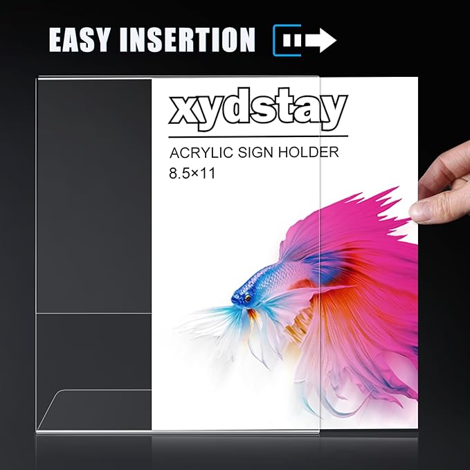 3 pack 8.5x11 Acrylic Sign Holder for Picture Frames, L Shape Clear Plastic, Plastic Sign Holder,Menu Holder, Unbreakable Table Sign Holder for Restaurant, Office, School, Store and Home Use