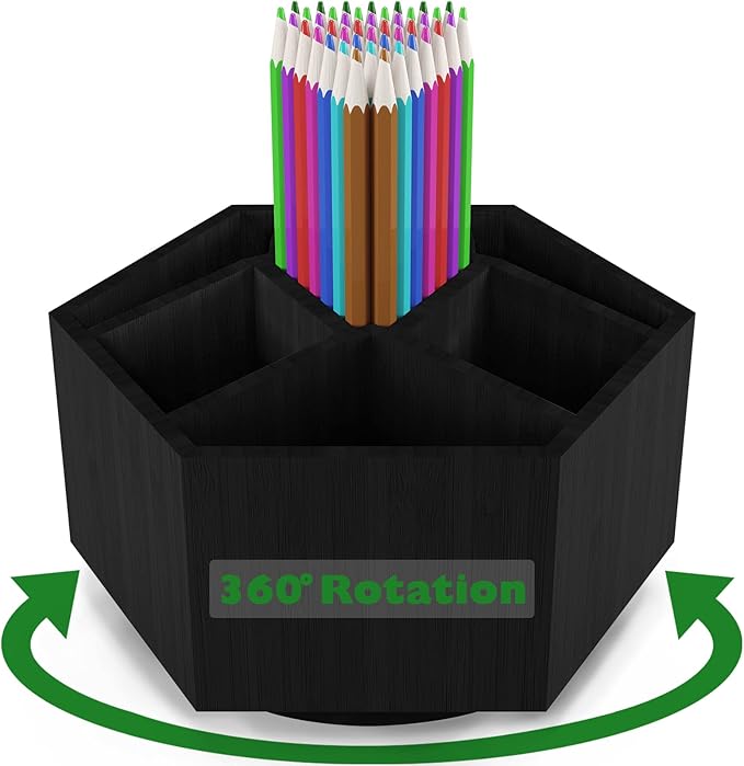 Art Caddy Organizer for Kids, Bamboo Pencil Organizer with 7 Large Compartment, Pen Storage Organizer, Marker Holder, Desk Caddy holds 325+ pencils, Education Supplies & Craft Supplies, Black