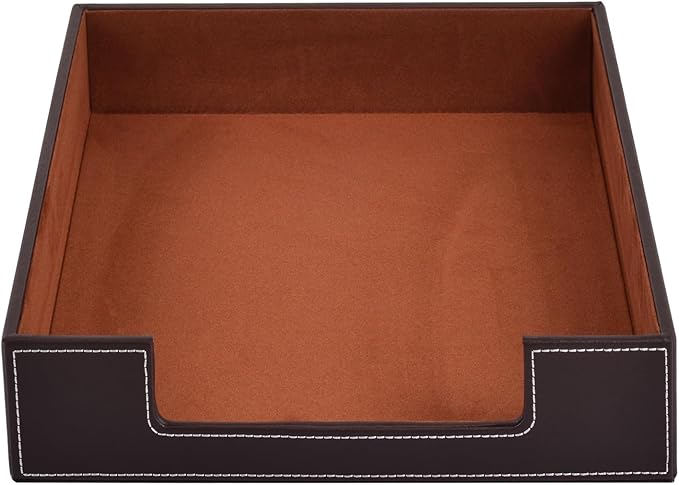 Leather Letter Tray, Office Supplies Desk Organizer for Mail Paper Files Magazines Jewelry Cosmetics,Luxury Letter Holder&Multipurpos Stackable Office Desktop Storage Box,Coffee