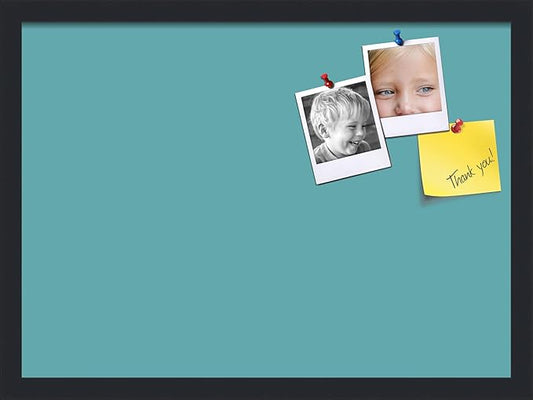 PinPix 22x16 Inch Cork Bulletin Board. This Decorative Framed Pin Board Comes with Aqua Pastel Design and a Satin Black Frame. Ideal for Home Office Decor or Message Board (PinPix-1806)