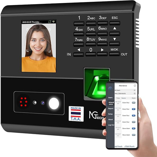 NGTeco APP-Based Time Clocks for Employees Small Business, 4-in-1 Time Clock with Face, Fingerprint, RFID, PIN, WiFi Clock in Machine for Employees with APP for iOS Android