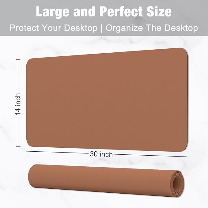 Hsurbtra Desk Pad, 30" x 14" PU Leather Desk Mat, XL Extended Mouse Pad, Waterproof Desktop Blotter Protector, Non-Slip Ultra Thin Large Laptop Keyboard Writing Mat for Office Home, Dark Apricot