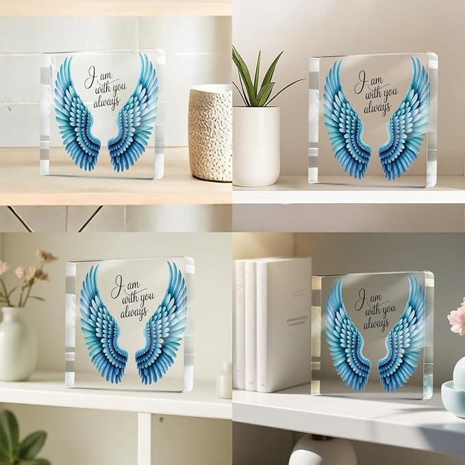 Memorial Gifts for Loss of Loved One, Angel Wing Bereavement Grief Acrylic Plaque, Sympathy Gifts for Loss Of Husband Wife Mom Dad, Condolence Remembrance Desk Decorative Signs for Home Living Room