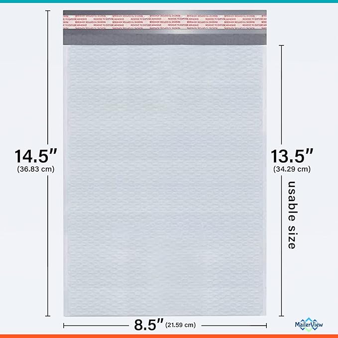 White Poly Bubble Mailers 8.5x14.5 inch #3 | Self Seal Padded Envelopes | Cushioned Bubble Mailer | Usable Size 8.5x13.5 | WaterProof | Lightweight mailing Shipping Bags | 100 Pack Bulk | Made in USA