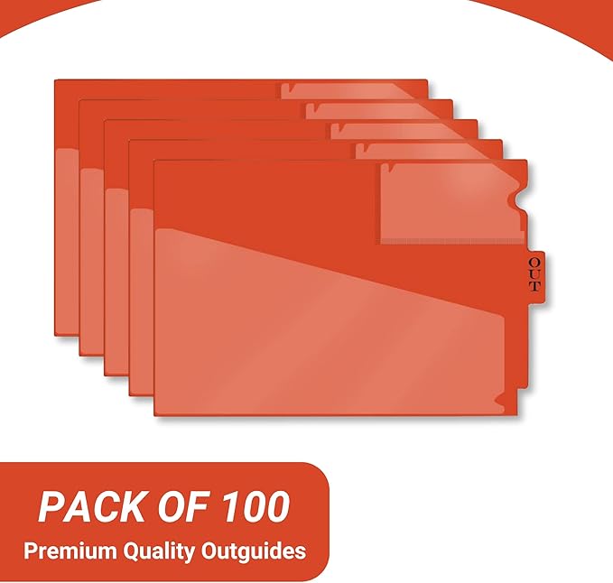 Doctor Stuff - Center Tab Vinyl Out Guides, Diagonal Cut Front Pocket, Top Charge Out Slip Pocket, Plastic File Folder, Letter Size 9" x 13-1/4", Orange, 100/Box