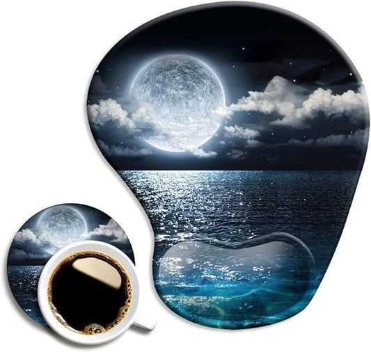 DOOKE Ergonomic Mouse Pad with Wrist Support and Coaster,Mouse Pads with Non-Slip PU Base for Home Office Working Studying Easy Typing & Pain Relief Moonlight