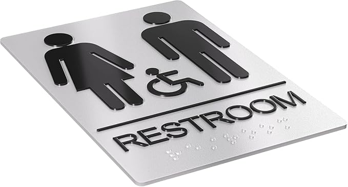 Unisex Bathroom Signs, Restroom Sign For Business - For Men and Women - 10 Pack - 9" by 6" - ADA Compliant with Braille - Strong Double-Sided Adhesives Included - Apply to Office, Home, Public Door/Wall