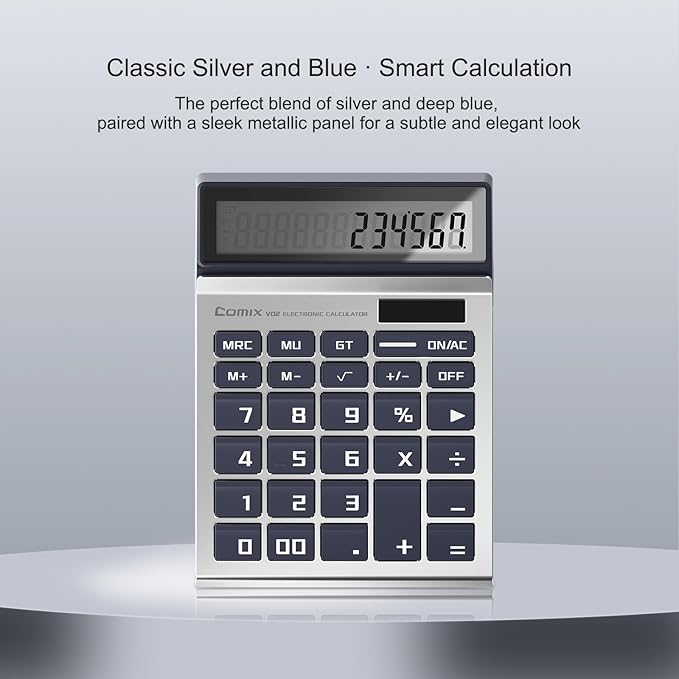 Comix Desk Calculator with 12 Digits Large LCD Display, Solar Battery Dual Power, Big Button Basic Calculator for Home Office School