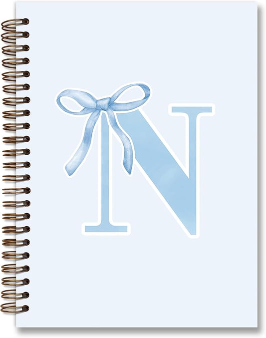 Initial N Notebook Journal,Personalized Teen Girl Gifts,Coquette Trendy Preppy Blue Bow Spiral Notebook,Monogrammed Gifts for Women Teen Girl,College Ruled Hardcover Spiral Notebook 5.5 x 8.3