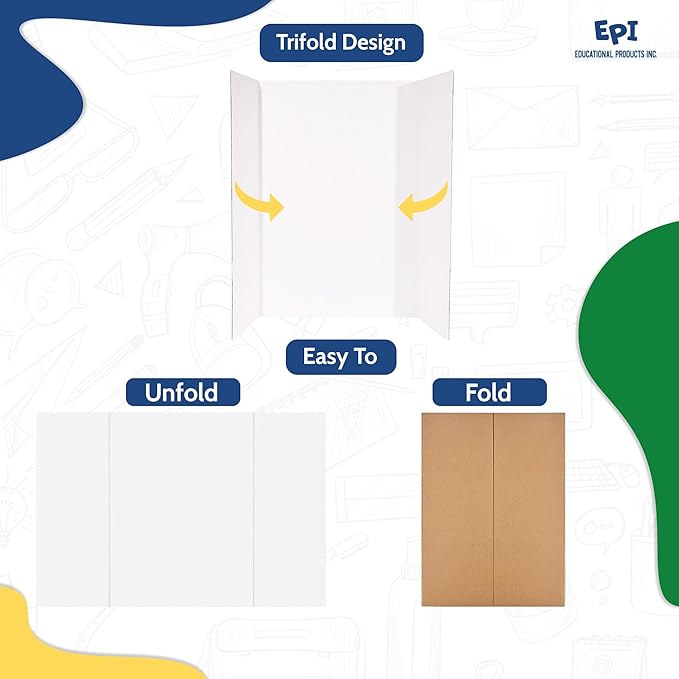 EPI Tri Fold Cardboard Display Board. Large 36 x 48in Black Tri-fold Poster 6 Pack. Professional Presentation Boards with Rounded Corners for Science Fair Project, School and Business Presentations