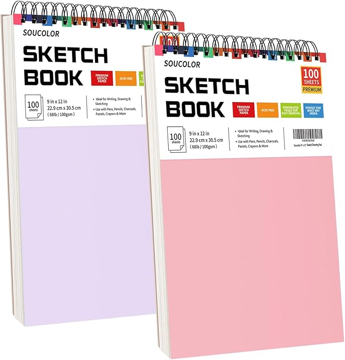 Soucolor 9"x12" Sketch Book 2-Pack: Halloween & Christmas Art Supplies for Kids Ages 5-15, Teens & Adults, Creative Gift Set for Birthdays, School Projects, and All-Season Crafting
