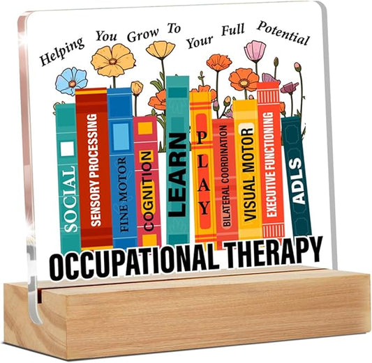 Occupational Therapy Gifts for Therapist, Occupational Therapist Gifts, Floral OT Occupational Therapy Clear Desk Decorative Sign Therapy Office Acrylic Decor