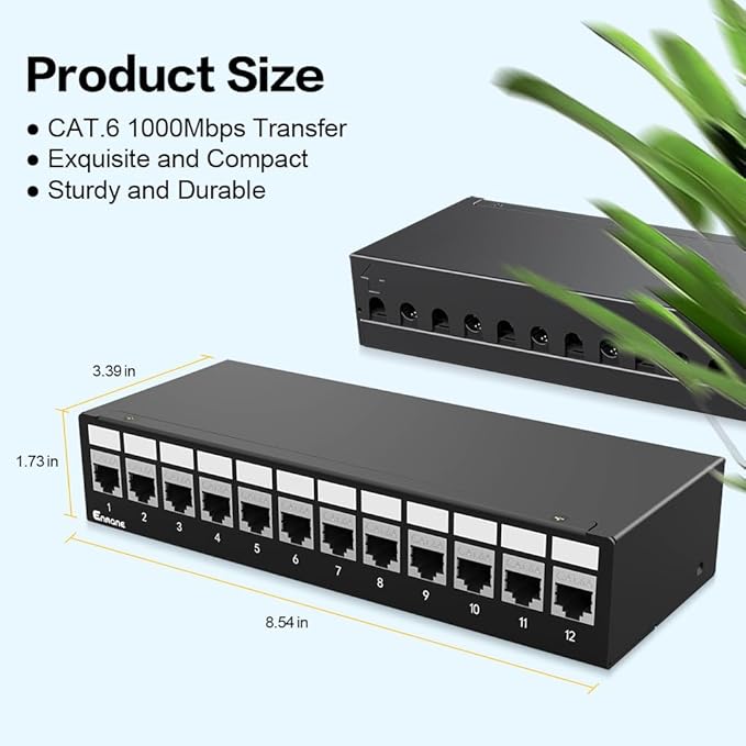 12Port Patch Panel CAT6A Keystone Patch Panel Shielded Network Patch Patch with Smart Cable Management for Home/Office Network (1U 12Port, CAT6A)