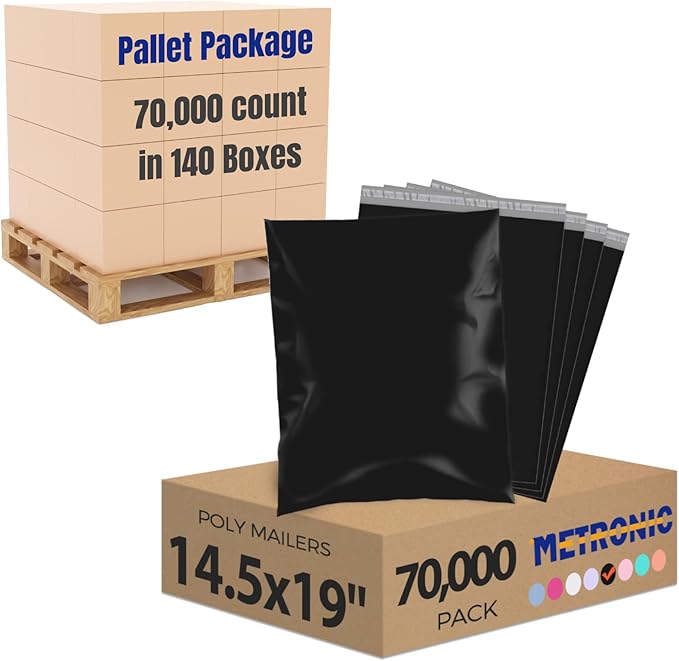 Metronic Poly Mailers 14.5x19 70000 Pack Large Shipping Bags for Clothing Mailing Bags with Strong Self-sealing Adhesive Waterproof and Tear-Proof Poly Bag Bulk in Black