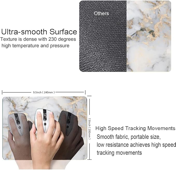 Mouse Pad, Gray Gold Marble Mouse Pad, Premium-Textured Marbling Mouse Mat Square Waterproof Non-Slip Rubber Base Computer Mousepad for Office Laptop Desk