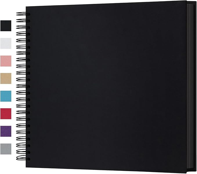 potricher 12 x 12 Inch Large DIY Scrapbook Photo Album 80 Pages Thick Kraft Blank Black Paper Memory Book for Wedding and Anniversary Family (Black, 12 Inch)