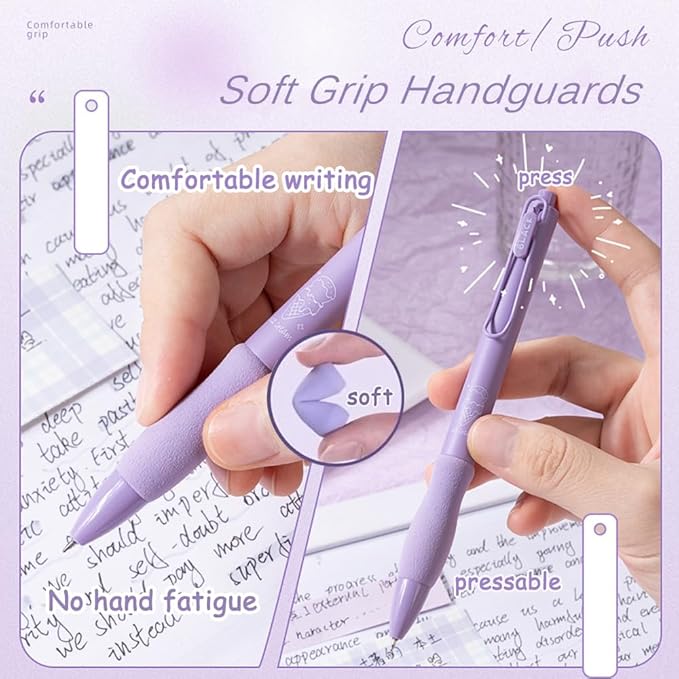 Cute Gel Pens 5Pcs Retractable Quick Dry Ink Pens 0.5mm Fine Point Black Ink Kawaii Smooth Writing Pens for School Office Supplies Aesthetic pretty pens (Purple ice cream)