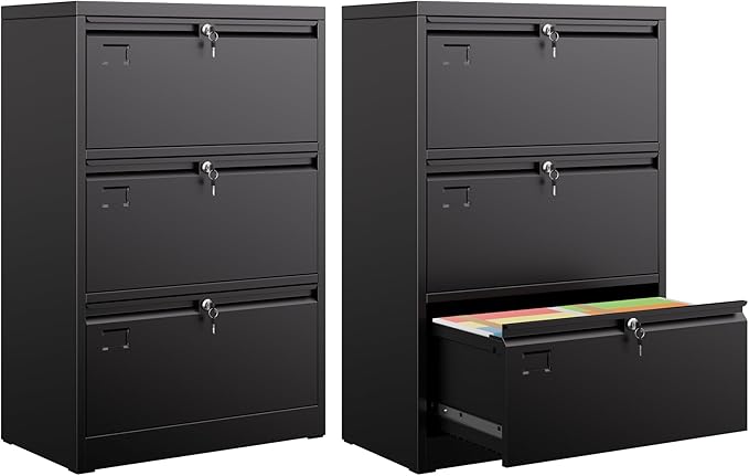 3 Drawer Lateral File Cabinet, Metal Lateral File Cabinets with Lock, Legal Size Steel Lateral Filing Cabinet for Office and Home