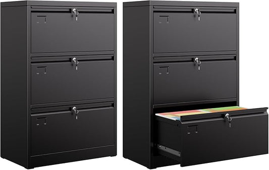 3 Drawer Lateral File Cabinet, Metal Lateral File Cabinets with Lock, Legal Size Steel Lateral Filing Cabinet for Office and Home