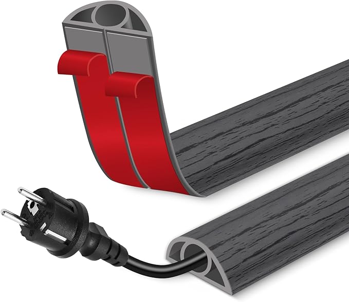 Floor Cord Cover for Wires on Floor Self Adhesive Cord Hider Floor Cable Management Wire Covers for Cords Protector Prevent Cable Trips Cord Cavity W 0.32" x H 0.32", Deep Gray Wood, 10Ft