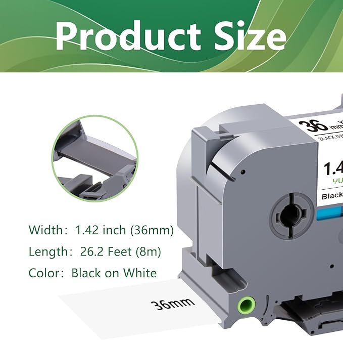 TZe-261 36mm TZe TZ Label Tape Compatible with Brother P Touch Label Maker Tape TZ-261 TZe261 TZ261 36mm 1.4 Laminated Black on White for PT-530 PT-P900W PT-P910BT, 3-Pack