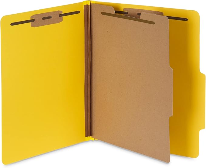 10 Blue Summit Supplies Classification Folders, 1-Divider, Letter Size, Yellow, with 2 Inch Tyvek Expansions, Durable 2 Prong Design for Organizing Standard Medical Files & Office Reports, 10 Pack