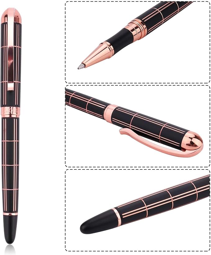 2PCS Rollerball & Ballpoint Pen Set Rolling Ball Pens Liquid Ink Wirting Pen with Extra 2 Refills, Fine Point, 0.7mm, Black Ink