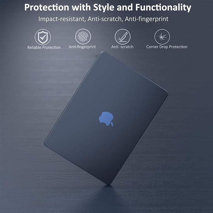 KEROM Midnight Case for MacBook Air 15 inch M4 2025 2024 2023 M3 M2 A3241 A3114 A2941, MacBook Air M4 15 inch Case, Frosted Matte Plastic Hard Shell & Keyboard Cover for Mac Air 15, Midnight Clear