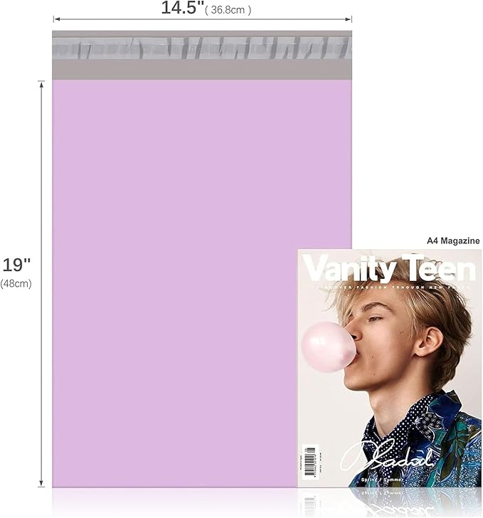 Fuxury Poly Mailers 14.5x19 Inch 400 Pcs Bulk Shipping Bags for Clothing Strong Adhesive Shipping Envelopes for Small Business Suppliers Waterproof Mailers Poly Bags Mailing Envelopes Light Purple