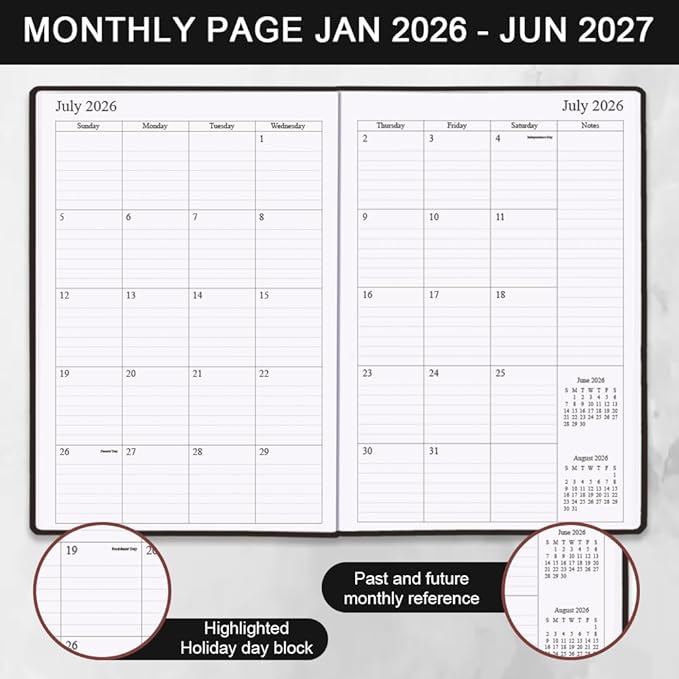 Planner 2026-2027 - 18 Months (Jan 2026 - Jun 2027) Agenda Planner 5.8" x 8.5", 2026-2027 Weekly & Monthly Planners with Hard Cover, Black