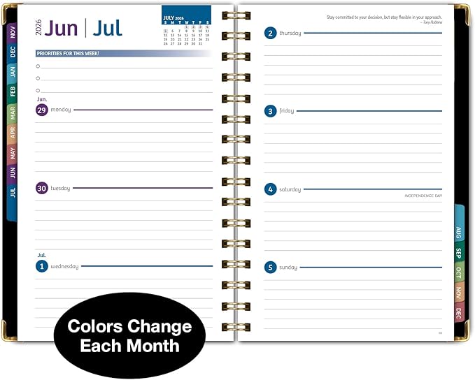 HARDCOVER 2026 Planner, 5.5"x8": 14 Months (November 2025 - December 2026), Daily Weekly Monthly Planner, Yearly Agenda, Bookmark, Pocket Folder and Sticky Note Set (Black Gold Numbers)