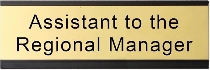 Assistant to The Regional Manager Desk Plate, 2 x 8 inch Novelty Name Plate, Gold Name Plate with Black Aluminum Desk Holder