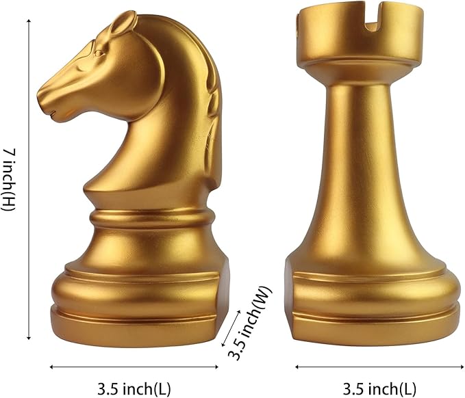 Chess Bookends, Office Decorative Bookends for Shelves, Heavy Bookends Book Stoppers Book Holders for Desk Decoration, 7x7x4 inches, Black,1Pair/2Piece