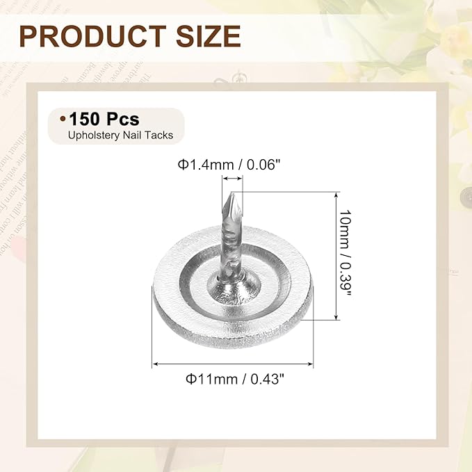 uxcell 150Pcs Upholstery Tacks, 11mmx10mm Flat Head Thumb Tack Decorative Furniture Nails Push Pins for Furniture Sofa Headboards, White