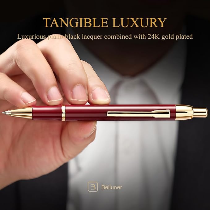 BEILUNER Luxury Gel Pen with 24K Gold Electroplating Finish, Red Piano Lacquer, Luxury Grade Craftsmanship, Best Gel Pen Gift Set for Men and Women