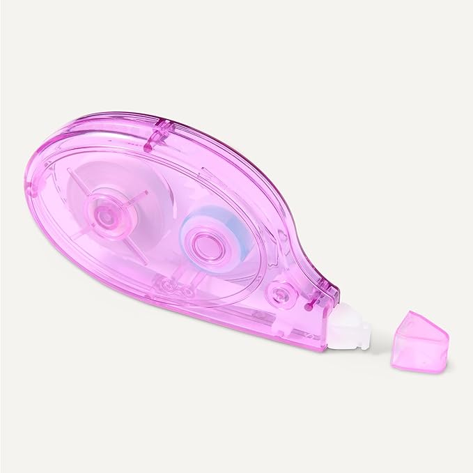 Amazon Basics White Out Correction Tape with Dispenser, 39.3ft, 4-Count Pack, Easy to use, Fast, Clean and Easy to Use Tear-Resistant Tape Office or School Supplies, Green, Orange, Purple, Red, Blue
