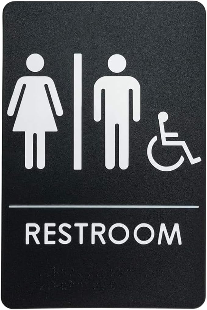 USA Made - Men's and Women's Restroom Signs ADA-Compliant Bathroom Door Signs for Offices, Businesses, and Restaurants, Black, Blue, Grey and Taupe/Tan Colors (Black Handi-Unisex)